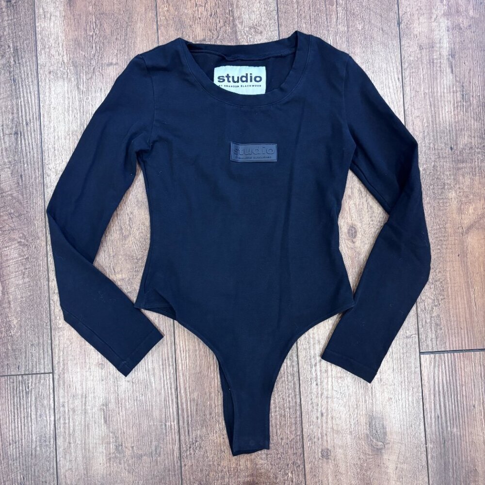Studio by Brandon Blackwood Women Logo Bodysuit Black Size Small Thong Long - Picture 2 of 8